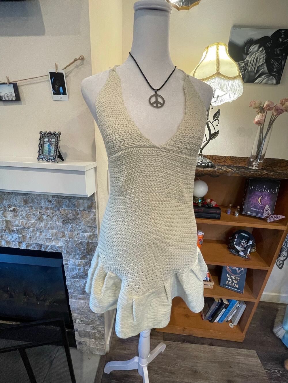 nwt ivory crochet/knitted halter style mini dress